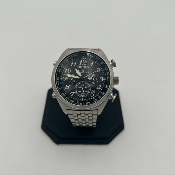Seiko Men’s Radio Sync Solar 12.9 mm Stainless Steel Watch - Picture 1 of 13